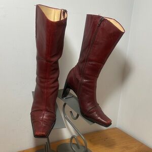 Elegant Red Leather Knee-High Boots